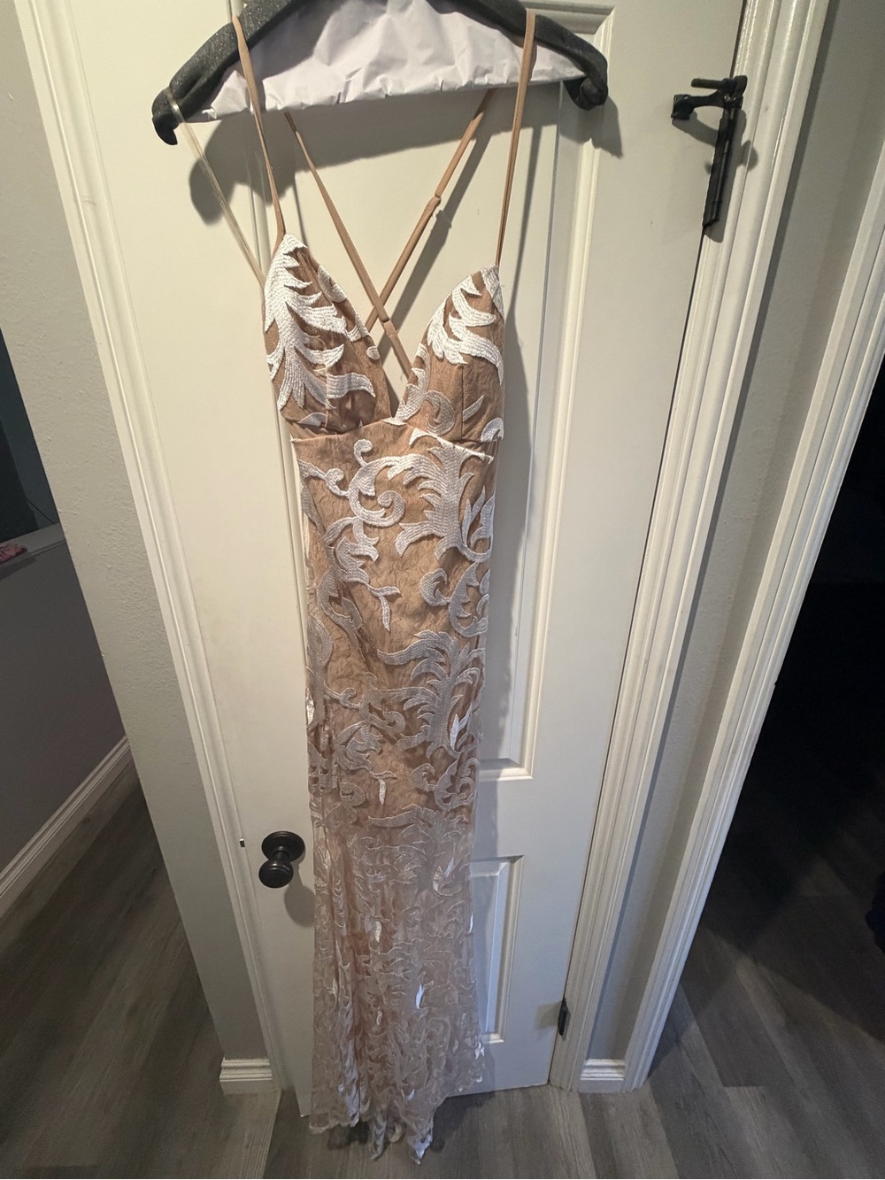 Nude and White High-Low Sheer Dress